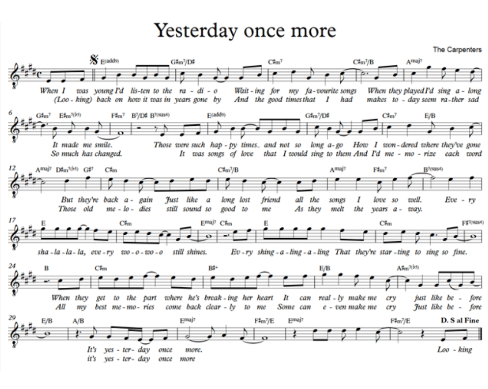 Sheet nhạc Yesterday Once More